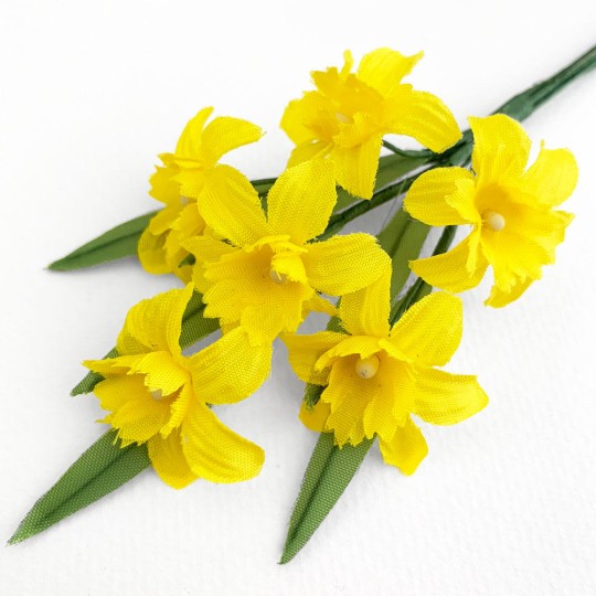 6 Yellow Fabric Daffodil Narcissus Blossoms ~ Austria ~ 1"